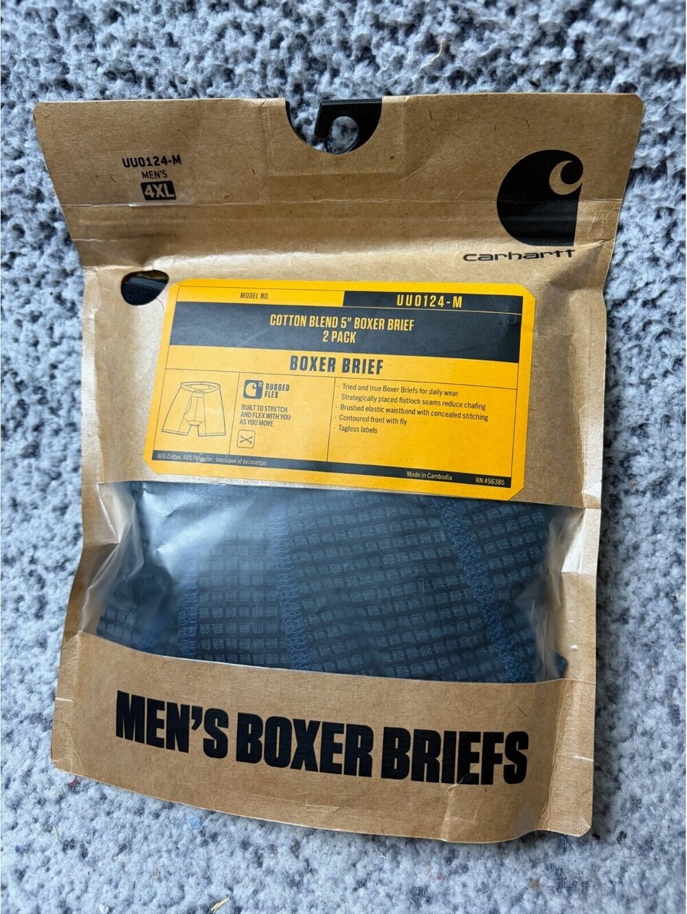 Carhartt Mens 5" Boxer Brief Underwear Size 4XL (2 Pack) Cotton Blend Flex New